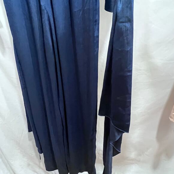 C/MEO COLLECTIVE Blue V-Neck Satin Tie Wide Leg Jumpsuit Romper women's M - Picture 8 of 8